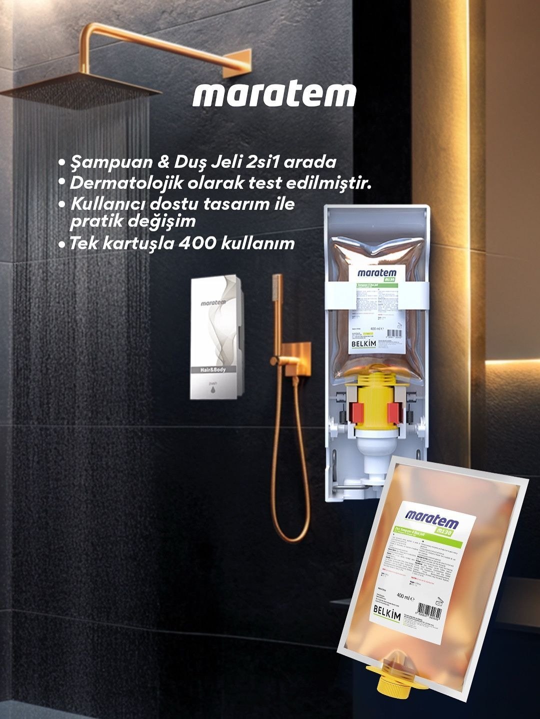 M130-400 Maratem M130 400 ML 2in1 Şampuan&Duş Jeli – Kartuş (Koli İçi 24 Adet)