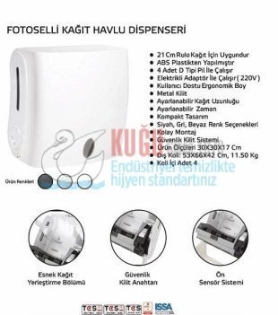 Second image of KGD-20660CHR Krom Renk ABS Plastik Sensörlü Fotoselli Elektrikli ve Pilli 21 Cm Makine Havlusu Dispanseri Aparatı