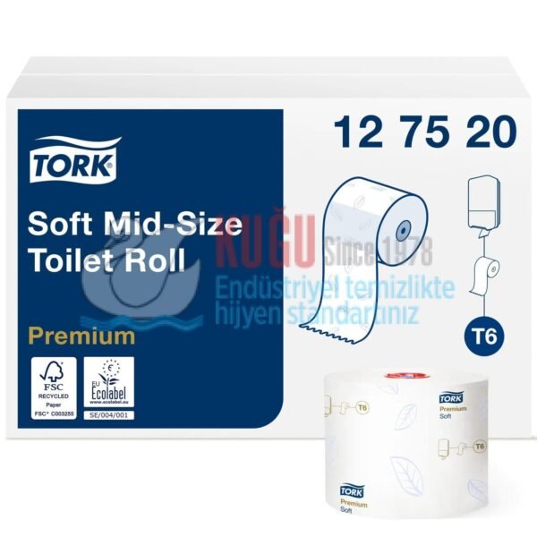 KT-127520 Tork Çift Rulo Premium Orta Boy WC Tuvalet Kağıdı 2 Katlı Gelişmiş T6 Beyaz - (1 Rulo 90 Metre-Koli İçi 27 Rulo)