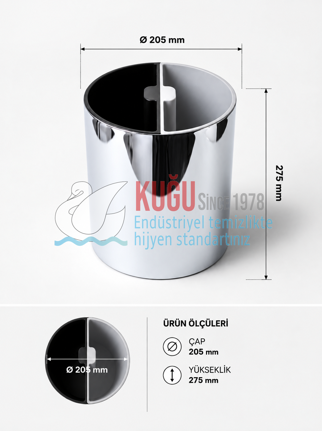 GD-1002-430 430 S.S. Paslanmaz Çelik Metal 8 Litre (4+4) Plastik Çift İç Kovalı Ofis Tipi Geri Dönüşüm Çöp Kovası