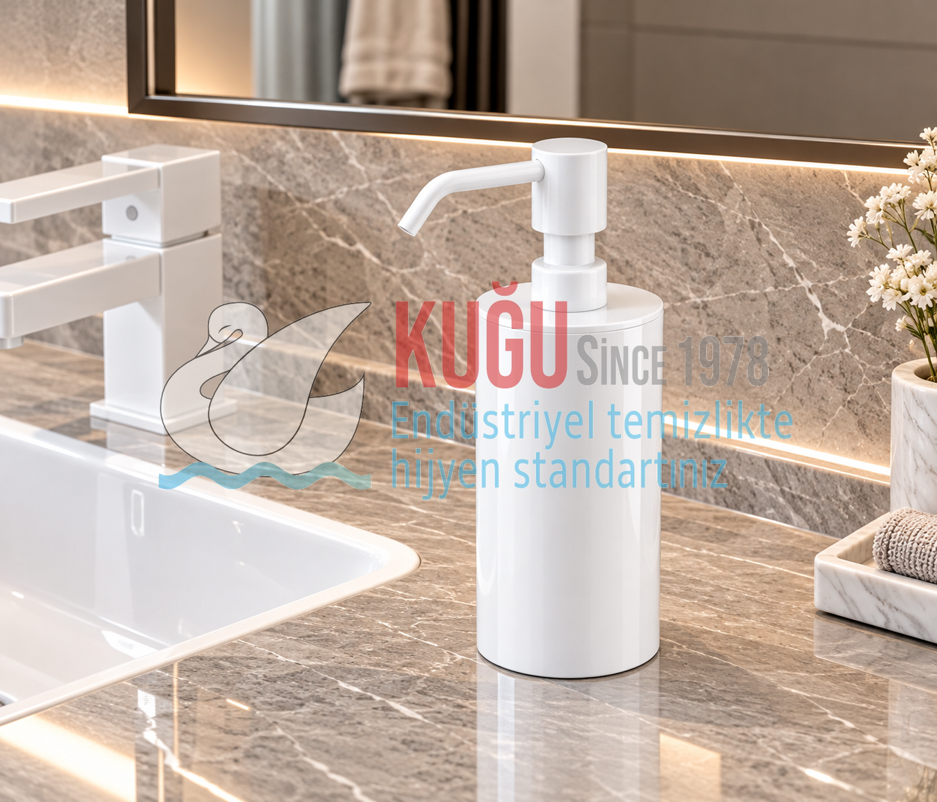 Second image of 9245-W 304 Kalite Paslanmaz Çelik Krom Beyaz Renk 300 ML Lüks Silindir Model Kaydırmaz Alt Tabanlı Tezgah Üstü Lüks Sıvı Sabunluk